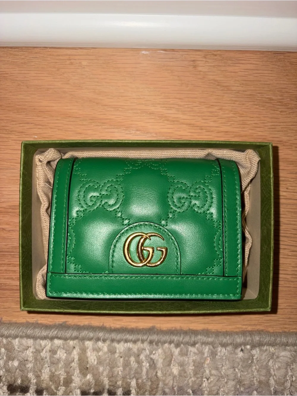 Gucci Green GG Marmont Mini Wallet with Gold Hardware